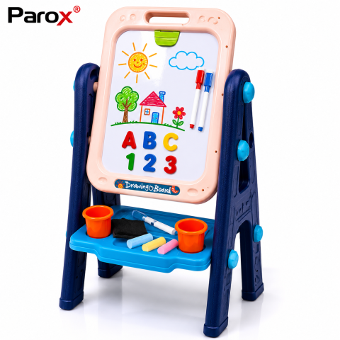 Tablă Magnetică și Tablă de Scris pentru Copii PAROX, 2 în 1, Cu Accesorii Complete, Marker, Crete și Burete, Albastru/Roz