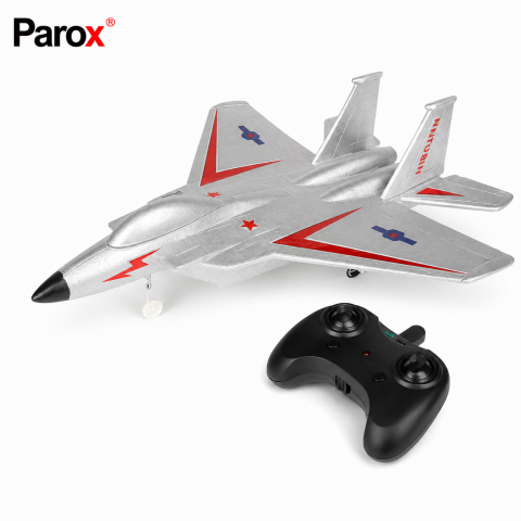 Avion RC cu Telecomanda Parox, 2.4GHz, 60 cm, Spumă EPP Rezistentă, Lumini LED, Reîncărcabil USB, Argintiu, 3+ Ani