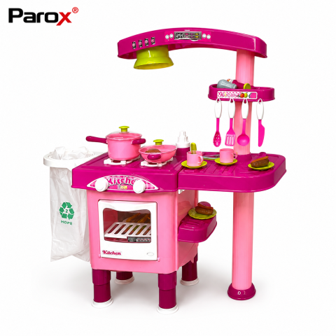 Bucătărie Interactivă pentru Copii PAROX, Cuptor, Chiuvetă, Aragaz, Veselă și Accesorii, Efecte Interactive, Roz