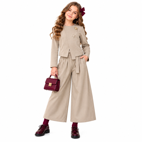 Compleu Elegant Fete Bej – Sacou și Pantaloni