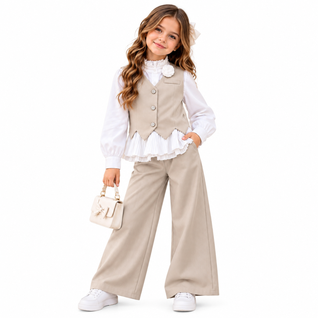 Compleu Fete Elegant Bej – Sacou și Pantaloni