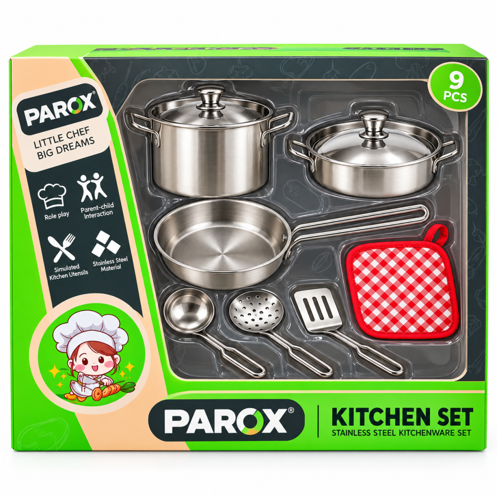 Set de bucătărie PAROX pentru copii, 9 piese din inox, 3+ ani