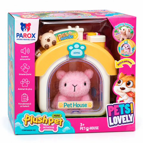 Jucărie interactivă Pet House cu animăluț de pluș roz