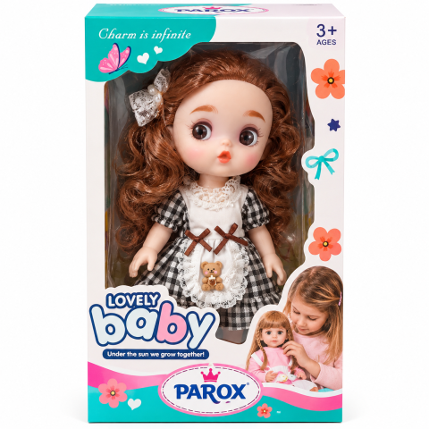Păpușă Lovely Baby cu rochie în carouri și accesorii PAROX
